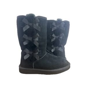 Koolaburra UGG Boots Sz 8 Black Victoria Faux Fur, Bows, Shearling